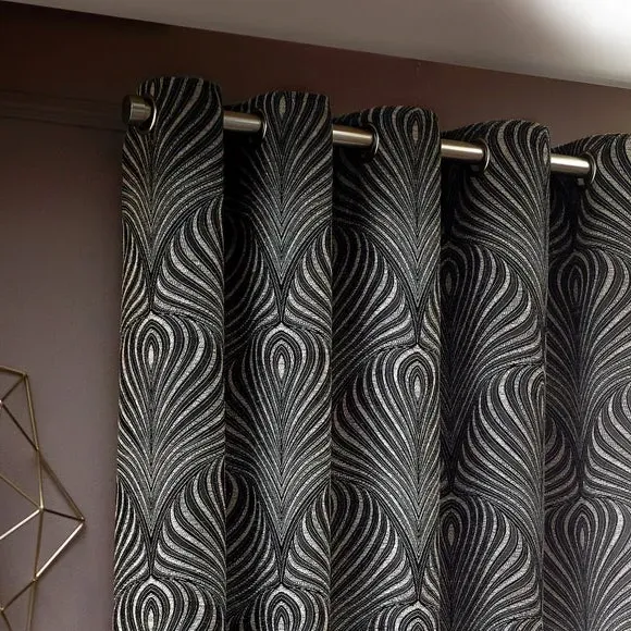 Eyelet Curtains with Art Nouveau Pattern - Black image