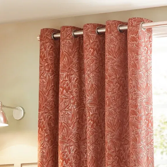 Eyelet Curtains with Botanical Design - Brick