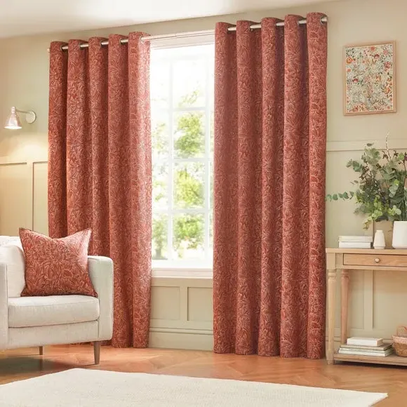 Eyelet Curtains with Botanical Design - Brick