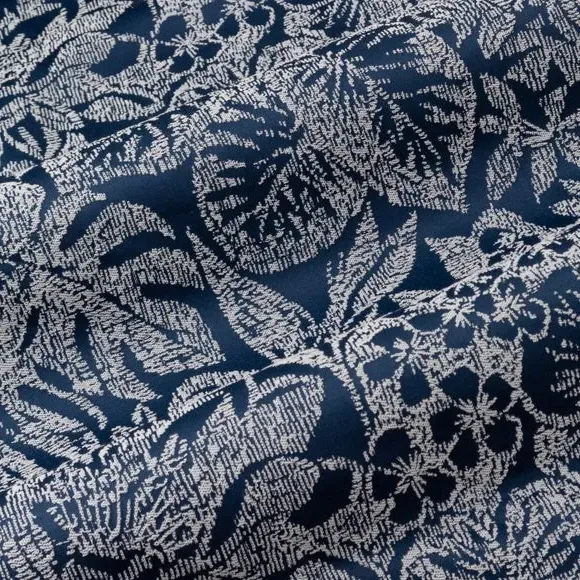 Eyelet Curtains with Botanical Design - Midnight
