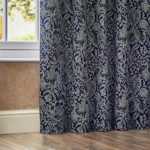 Eyelet Curtains with Botanical Design - Midnight