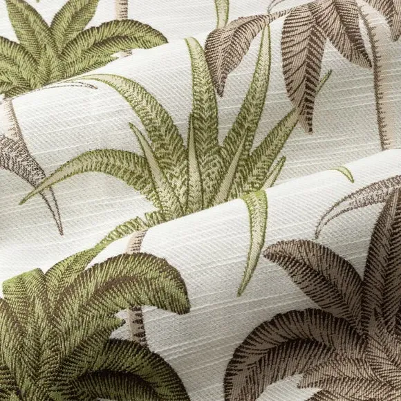 Eyelet Curtains with Palm Pattern - Green, Polyester