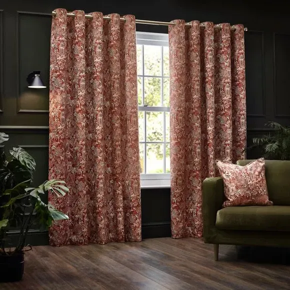 Eyelet Curtains with Tiger Print - Amber, Chenille