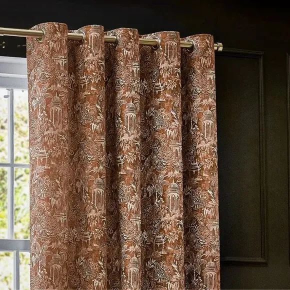 Eyelet Curtains with Tiger Print - Amber, Chenille image