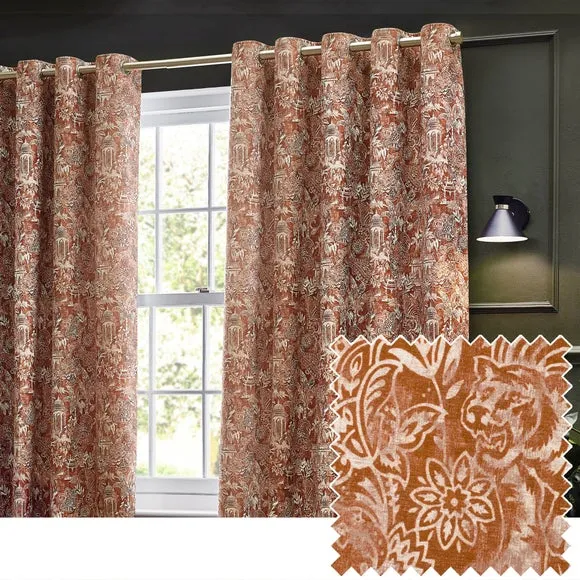 Eyelet Curtains with Tiger Print - Amber, Chenille
