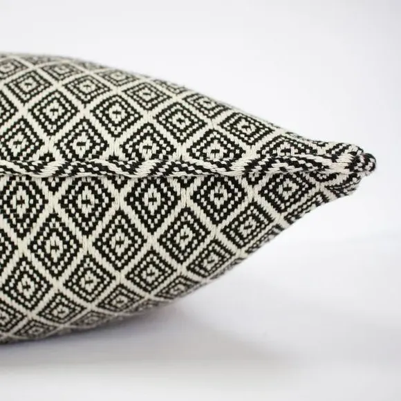 Geometric Cushion with Fringe - Black, Polyester
