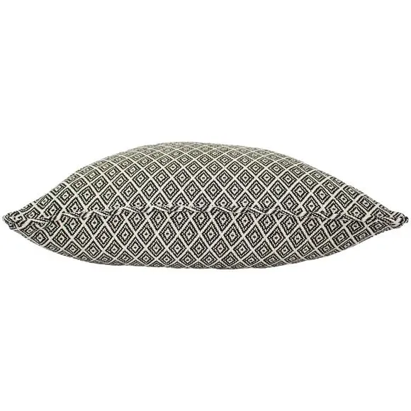 Geometric Cushion with Fringe - Black, Polyester