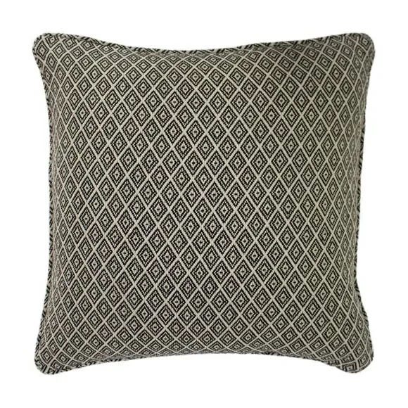 Geometric Cushion with Fringe - Black, Polyester image