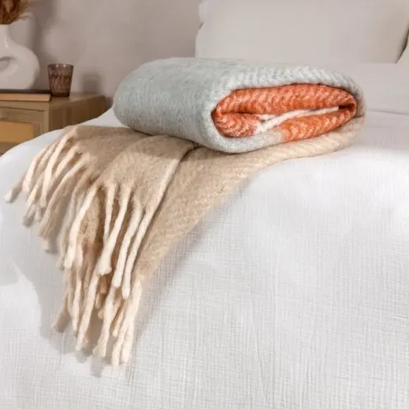 Ombre Throw Blanket Herringbone - Brick, Acrylic