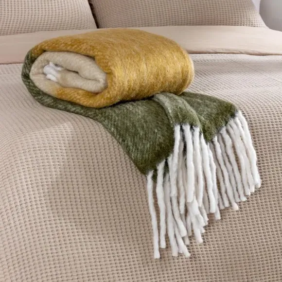 Ombre Throw Blanket Herringbone - Natural, Acrylic