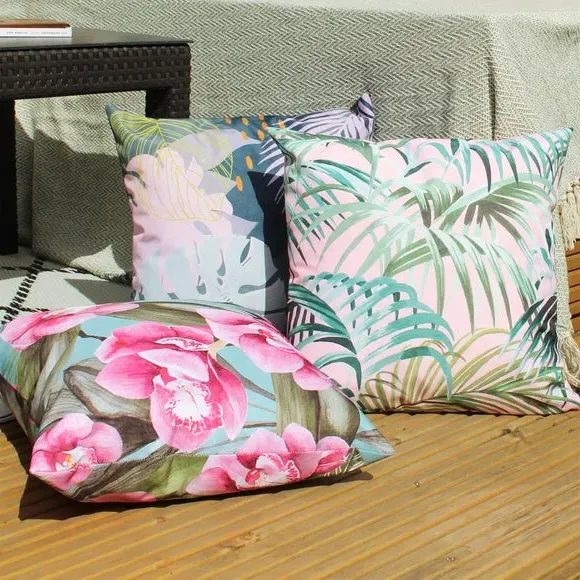 Outdoor Cushion Floral Design - Duck Egg, Polyester