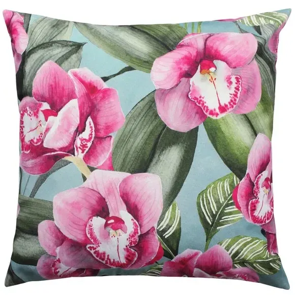 Outdoor Cushion Floral Design - Duck Egg, Polyester