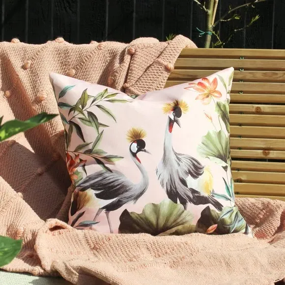 Outdoor Cushion with Bird Print - Blush, Polyester image