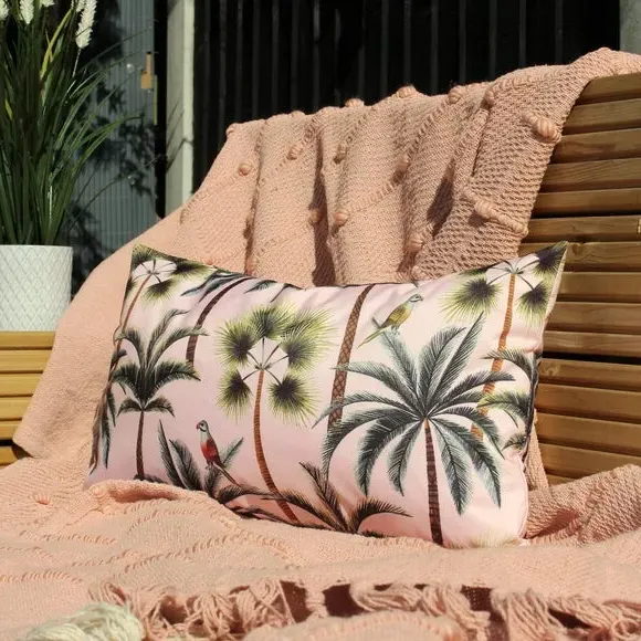 Outdoor Cushion with Palm Print - Blush, Polyester image