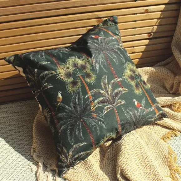 Outdoor Cushion with Palm Print - Forest, Polyester