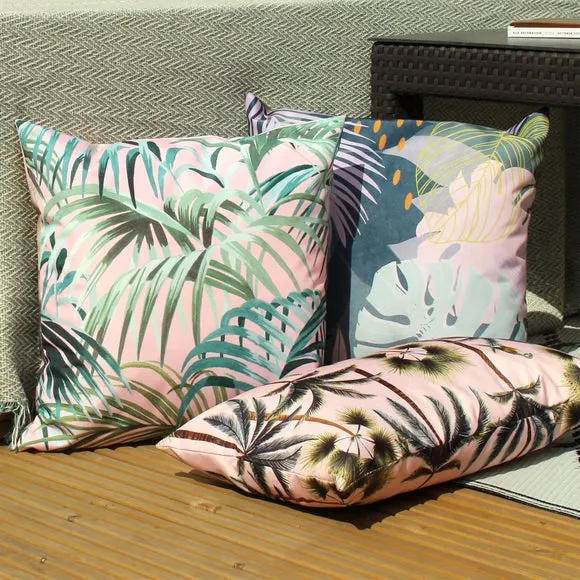 Outdoor Cushion with Tropical Print - Teal
