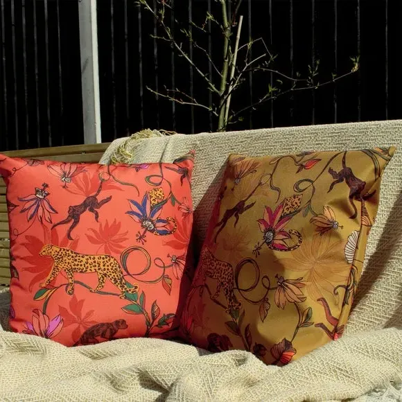 Outdoor Cushion with Wildlife Print - Orange