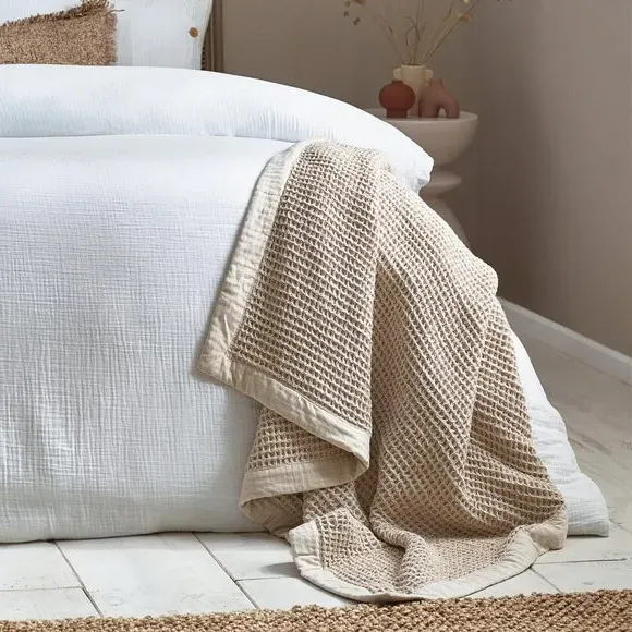 Oversized Throw Blanket Waffle Texture - Natural, Cotton