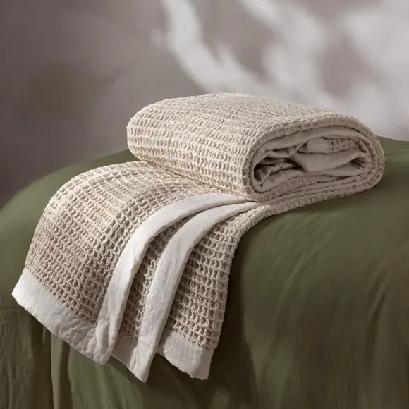 Oversized Throw Blanket Waffle Texture - Natural, Cotton image