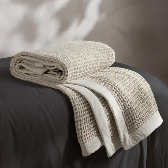 Oversized Throw Blanket Waffle Texture - Taupe, Cotton