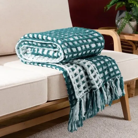 Oversized Throw Blanket Waffle Texture - Teal