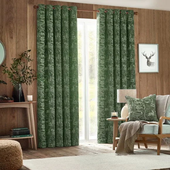 Pair Eyelet Curtains Jacquard - Emerald, Polyester