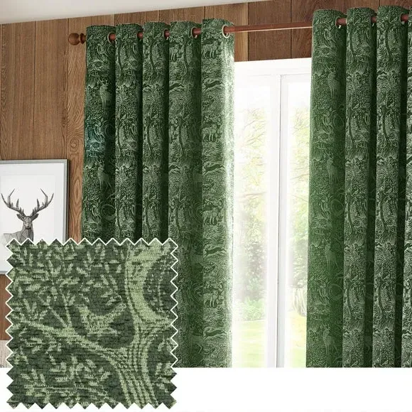 Pair Eyelet Curtains Jacquard - Emerald, Polyester