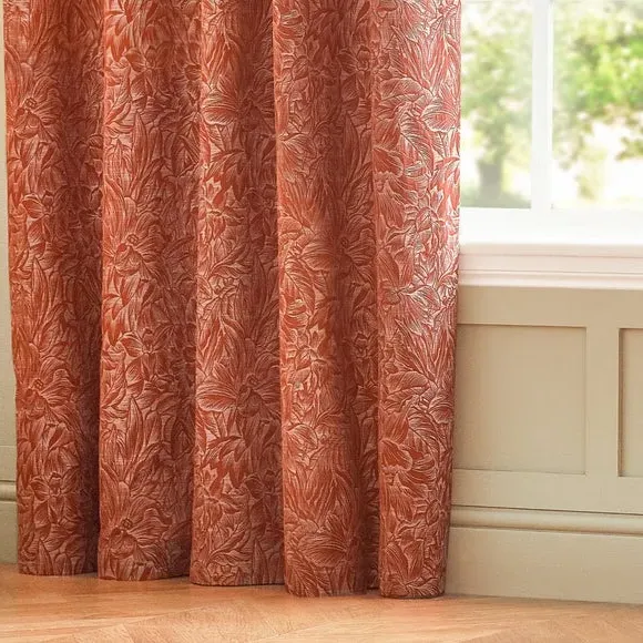 Pencil Pleat Curtains with Botanical Design - Brick