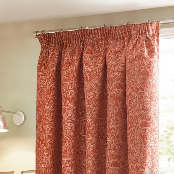 Pencil Pleat Curtains with Botanical Design - Brick