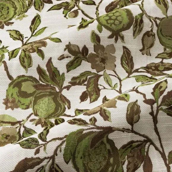 Pencil Pleat Curtains with Floral - Green, Jacquard