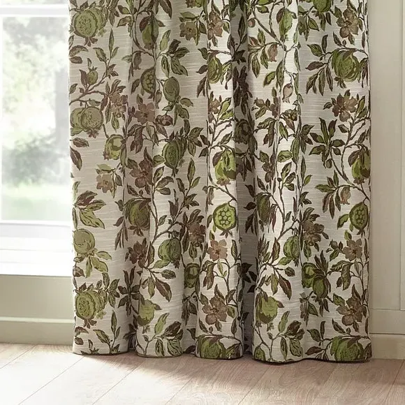 Pencil Pleat Curtains with Floral - Green, Jacquard