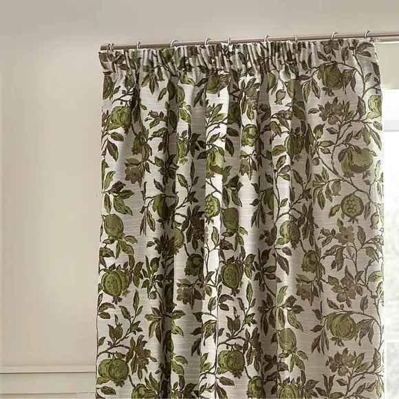 Pencil Pleat Curtains with Floral - Green, Jacquard image