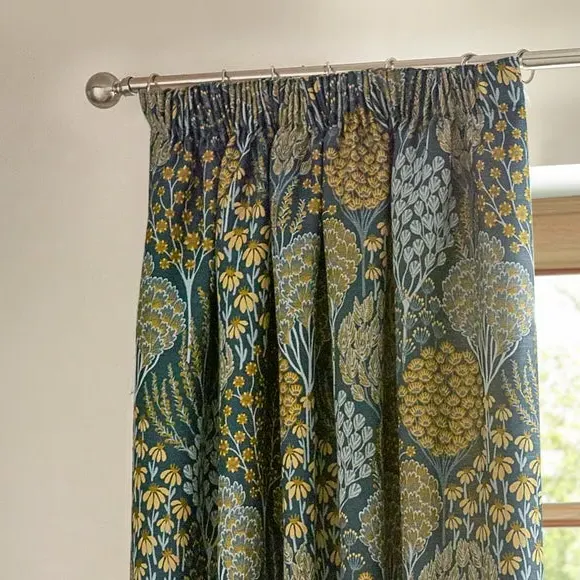 Pencil Pleat Curtains with Tiebacks - Blue, Polyester image