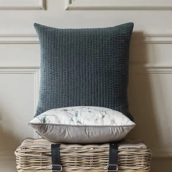 Quilted Cushion with Velvet Texture - Blue, Cotton image