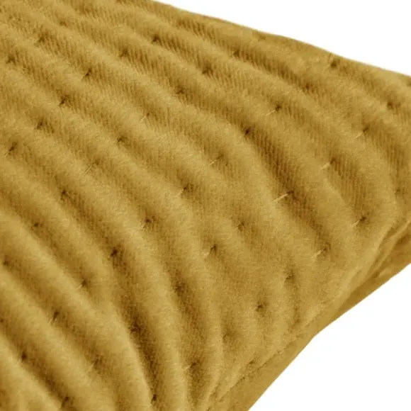 Quilted Cushion with Velvet Texture - Mustard, Cotton