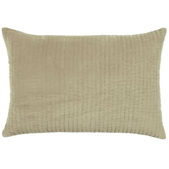 Quilted Cushion with Velvet Texture - Natural, Cotton