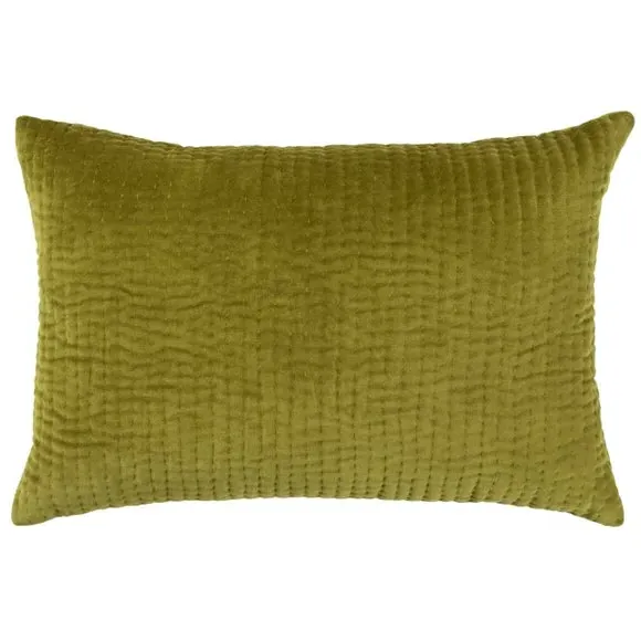 Quilted Cushion with Velvet Texture - Olive, Cotton