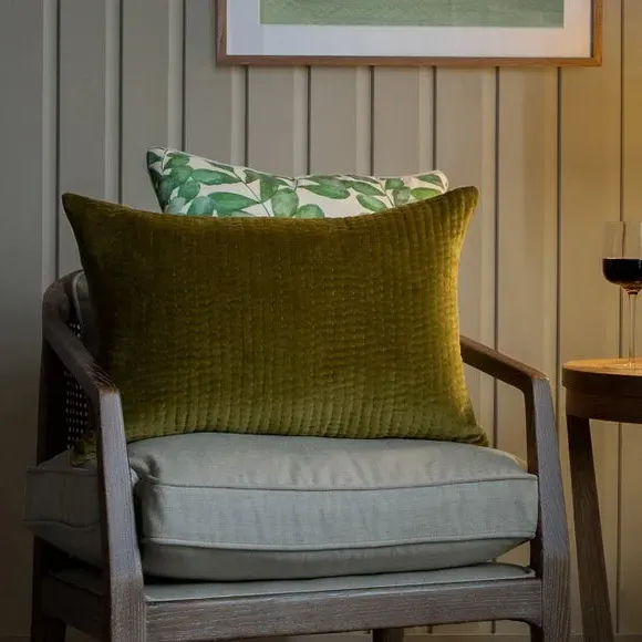 Quilted Cushion with Velvet Texture - Olive, Cotton