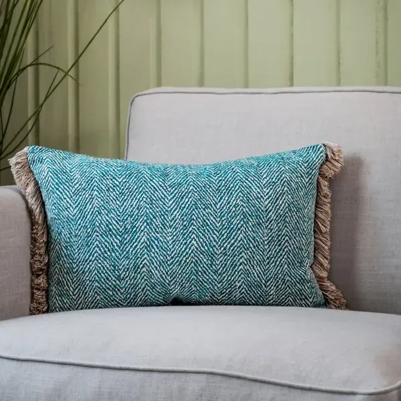 Rectangle Cushion Cover with Fringe - Azure image