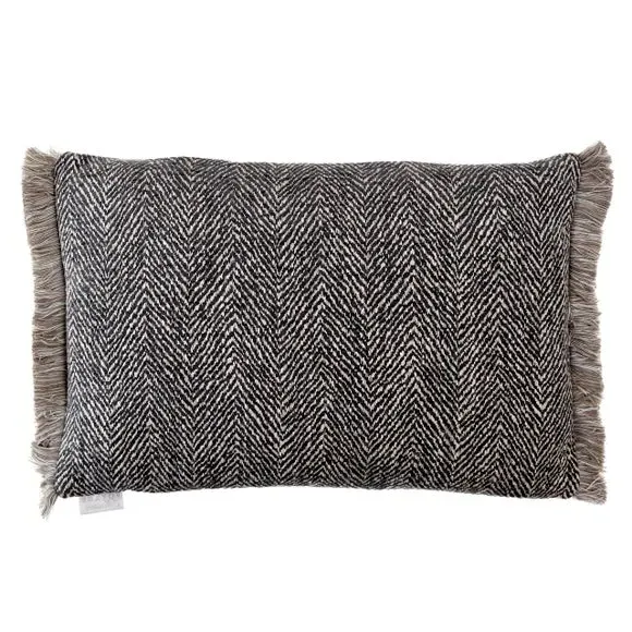 Rectangle Cushion Cover with Fringe - Charcoal