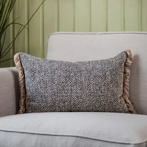 Rectangle Cushion Cover with Fringe - Charcoal