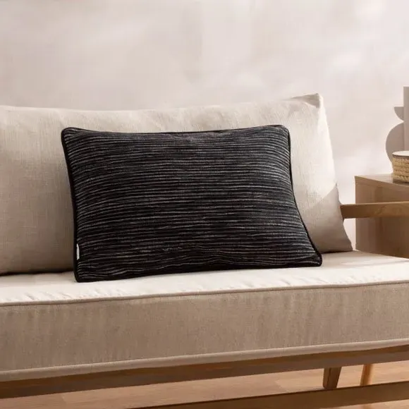 Rectangle Cushion Cover with Zip - Black, Cotton