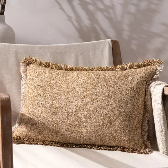 Rectangle Cushion with Fringe - Biscuit, Polycotton image
