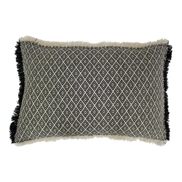 Rectangle Cushion with Fringe - Black, Polyester image