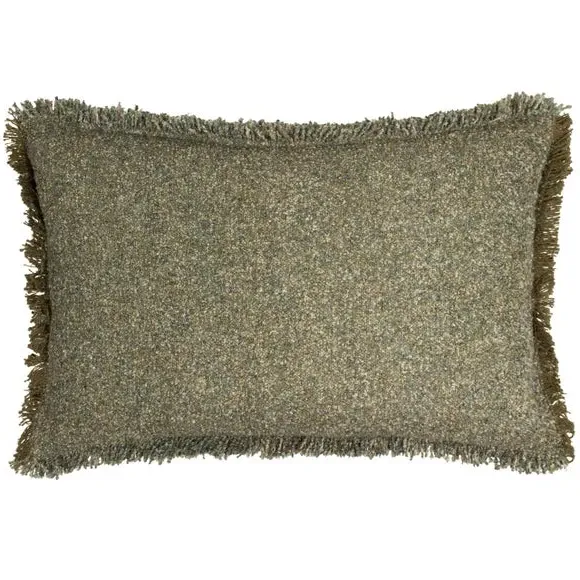 Rectangle Cushion with Fringe - Moss Green, Polycotton