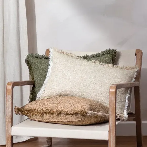 Rectangle Cushion with Fringe - Moss Green, Polycotton