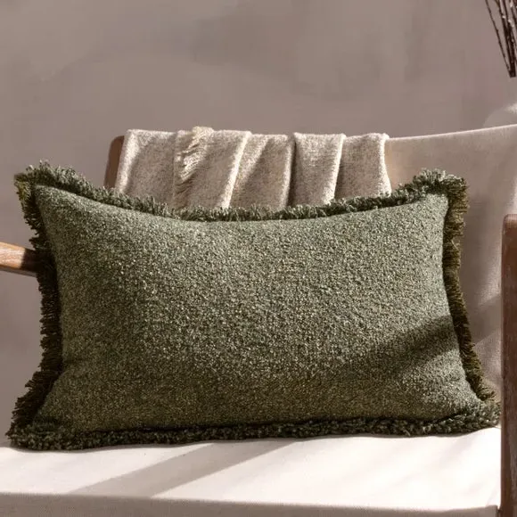 Rectangle Cushion with Fringe - Moss Green, Polycotton