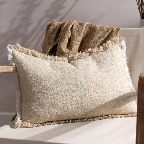 Rectangle Cushion with Fringe - Natural, Polycotton