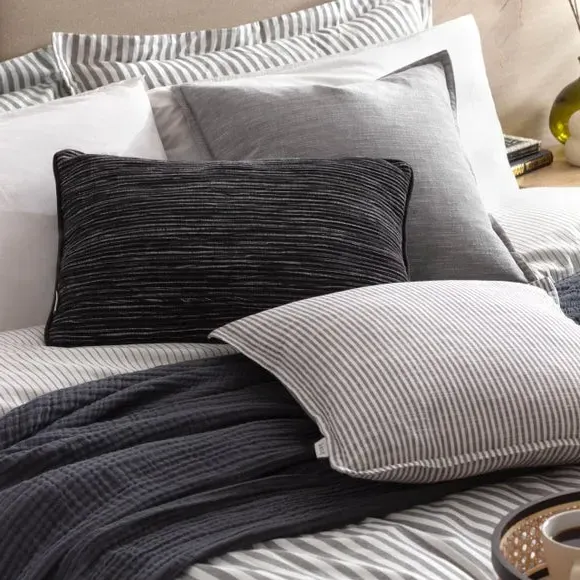 Rectangle Cushion with Ribbed Design - Black, Cotton