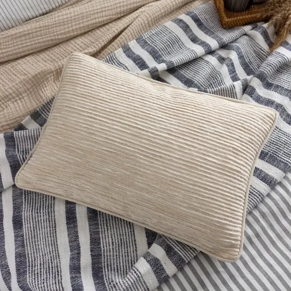Rectangle Cushion with Ribbed Design - Natural, Cotton